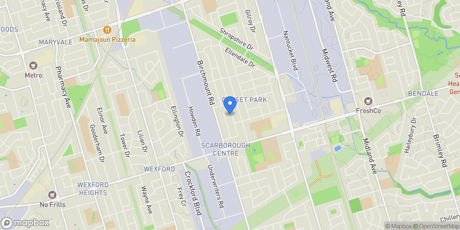 Map showing 38 Vauxhall Dr, Toronto, ON M1P 1P7, Toronto, Ontario, Canada.