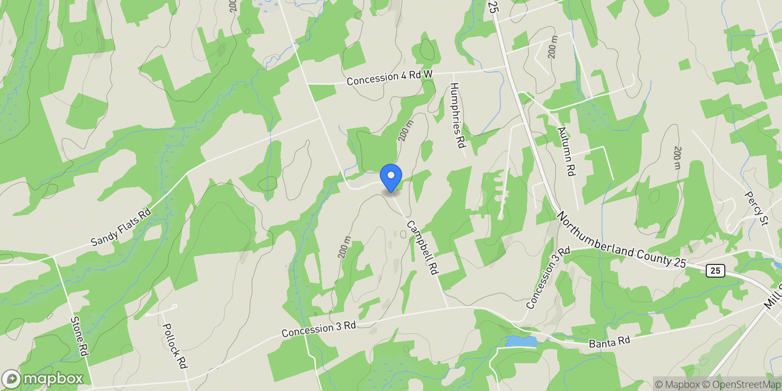 Map showing 72 Campbell Rd, Trent Hills, ON K0K 3K0, Warkworth, Ontario, Canada.