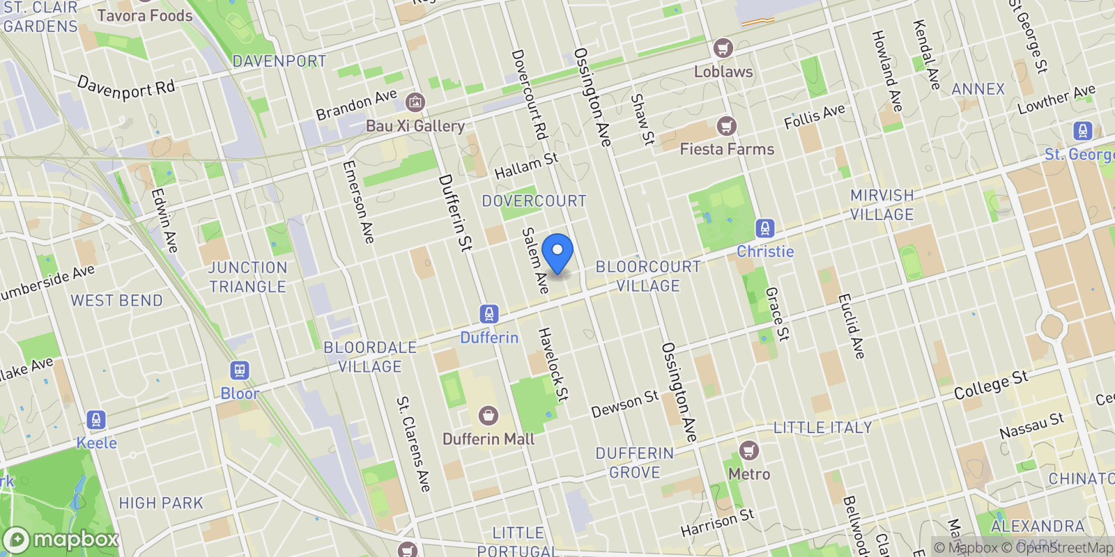 Map showing 40 Westmoreland Ave  TH7, Toronto, ON M6H 2Z7, Toronto, Ontario, Canada.