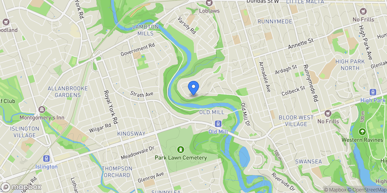 Map showing 57 Baby Point Cres, Toronto, ON M6S 2B7, Toronto, Ontario, Canada.