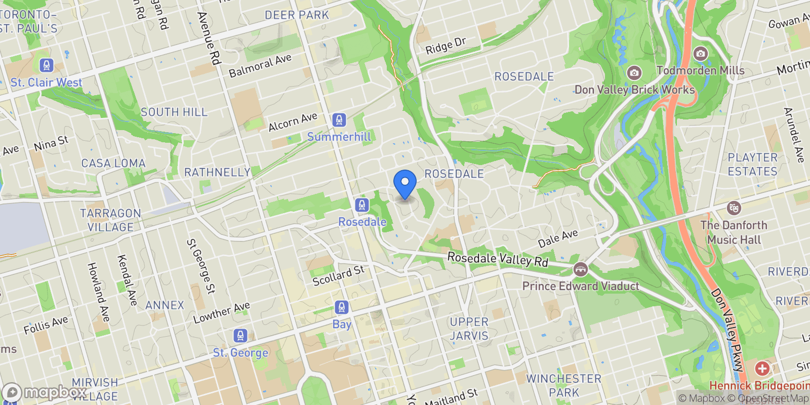Map showing 52 Rosedale Rd, Toronto, ON M4W 2P6, Toronto, Ontario, Canada.
