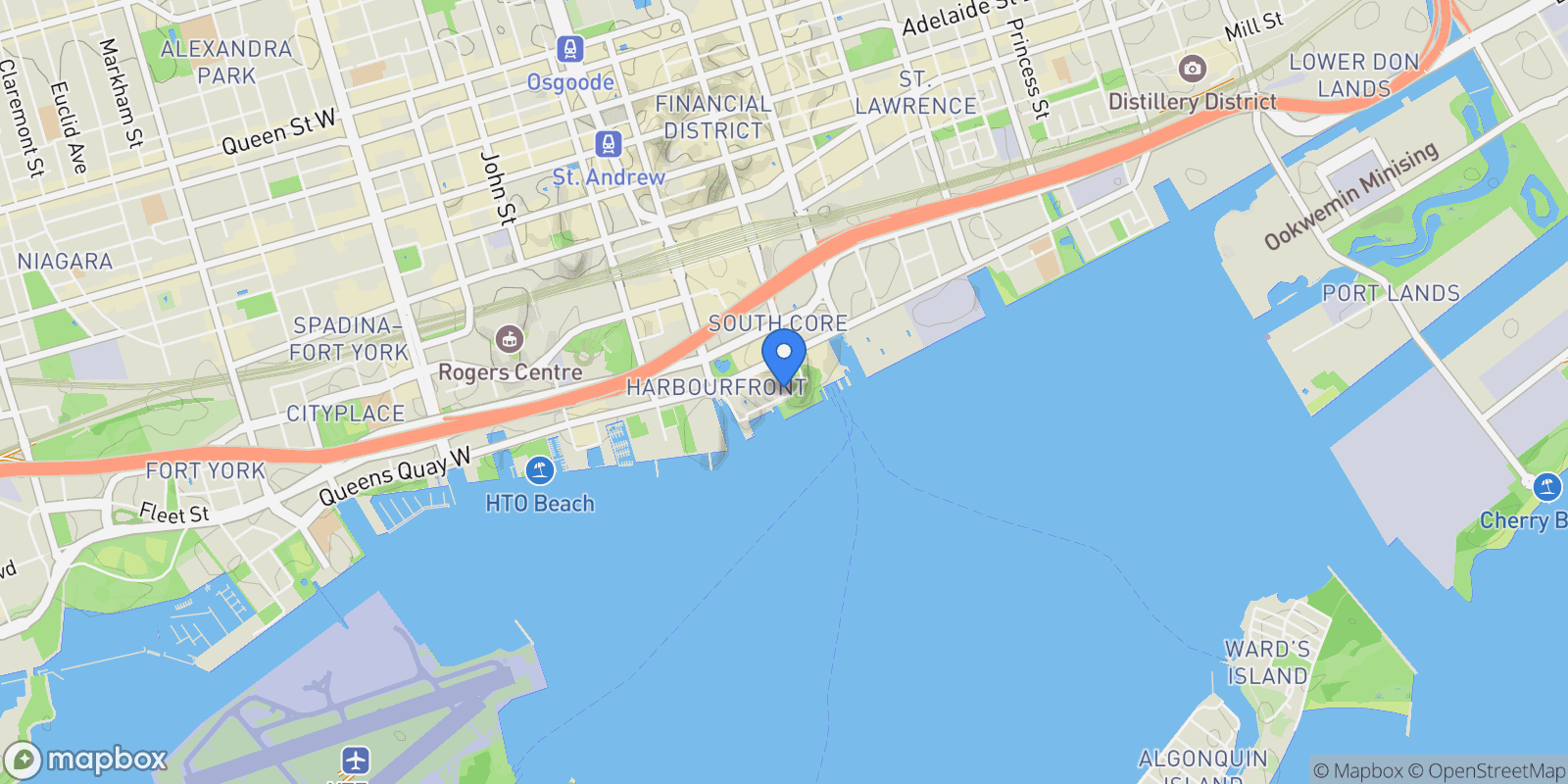 Map showing 33 Harbour Sq  2208, Toronto, ON M5J 2G2, Toronto, Ontario, Canada.