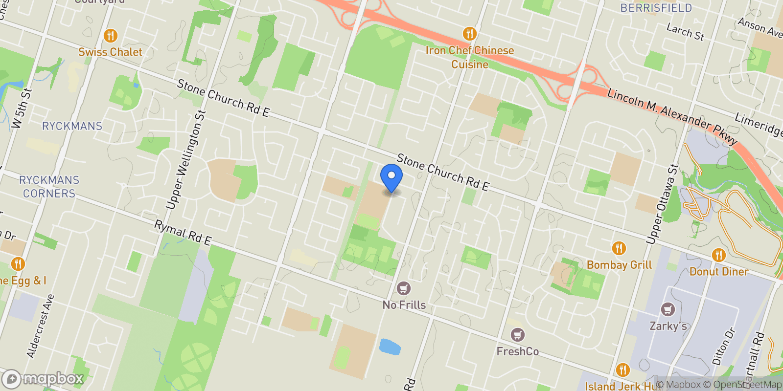 Map showing 308 Acadia Drive, Hamilton, ON L8W 3L1, Hamilton, Ontario, Canada.