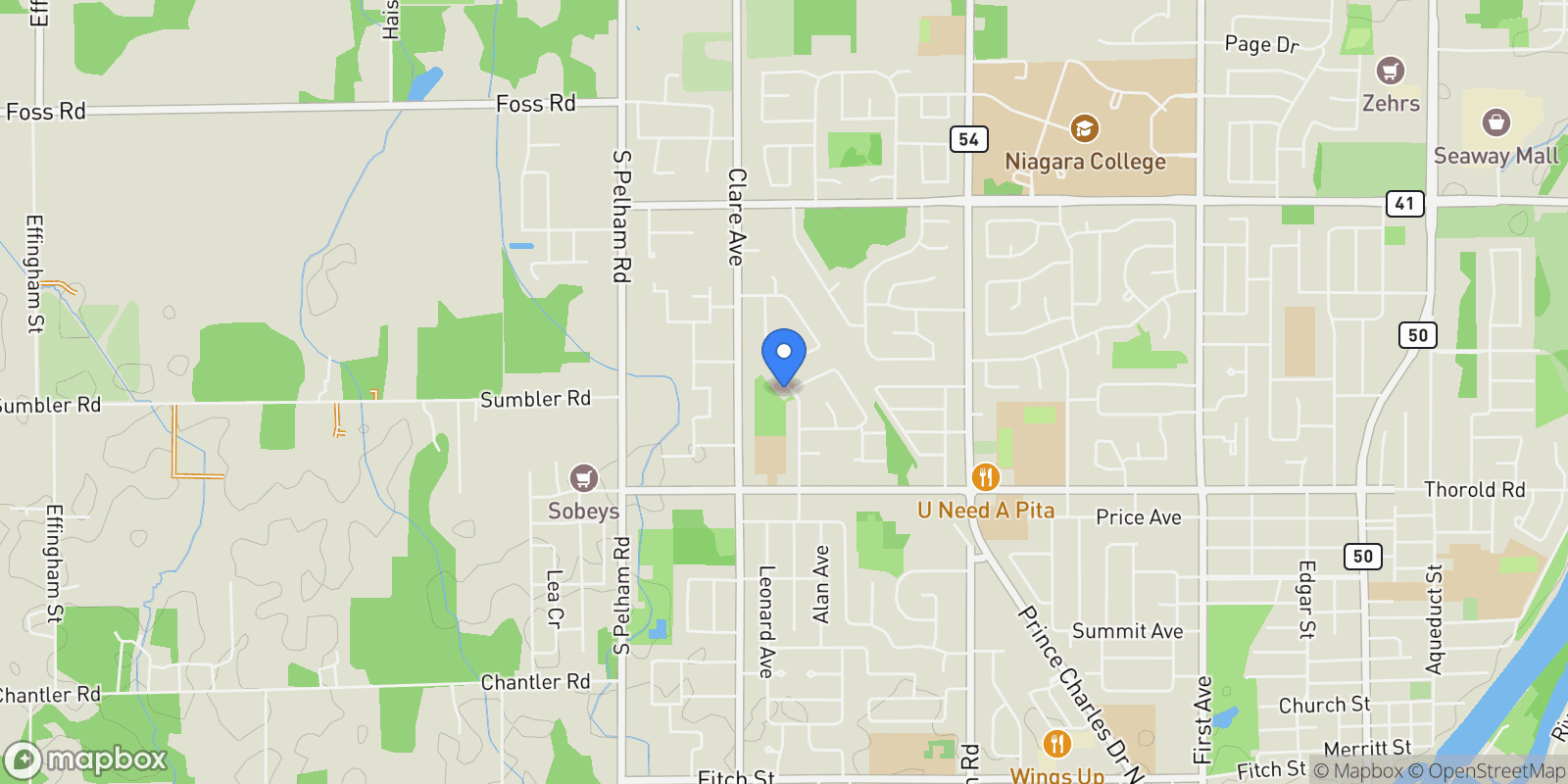 Map showing 87 Bridlewood Dr, Welland, ON L3C 6H3, Welland, Ontario, Canada.