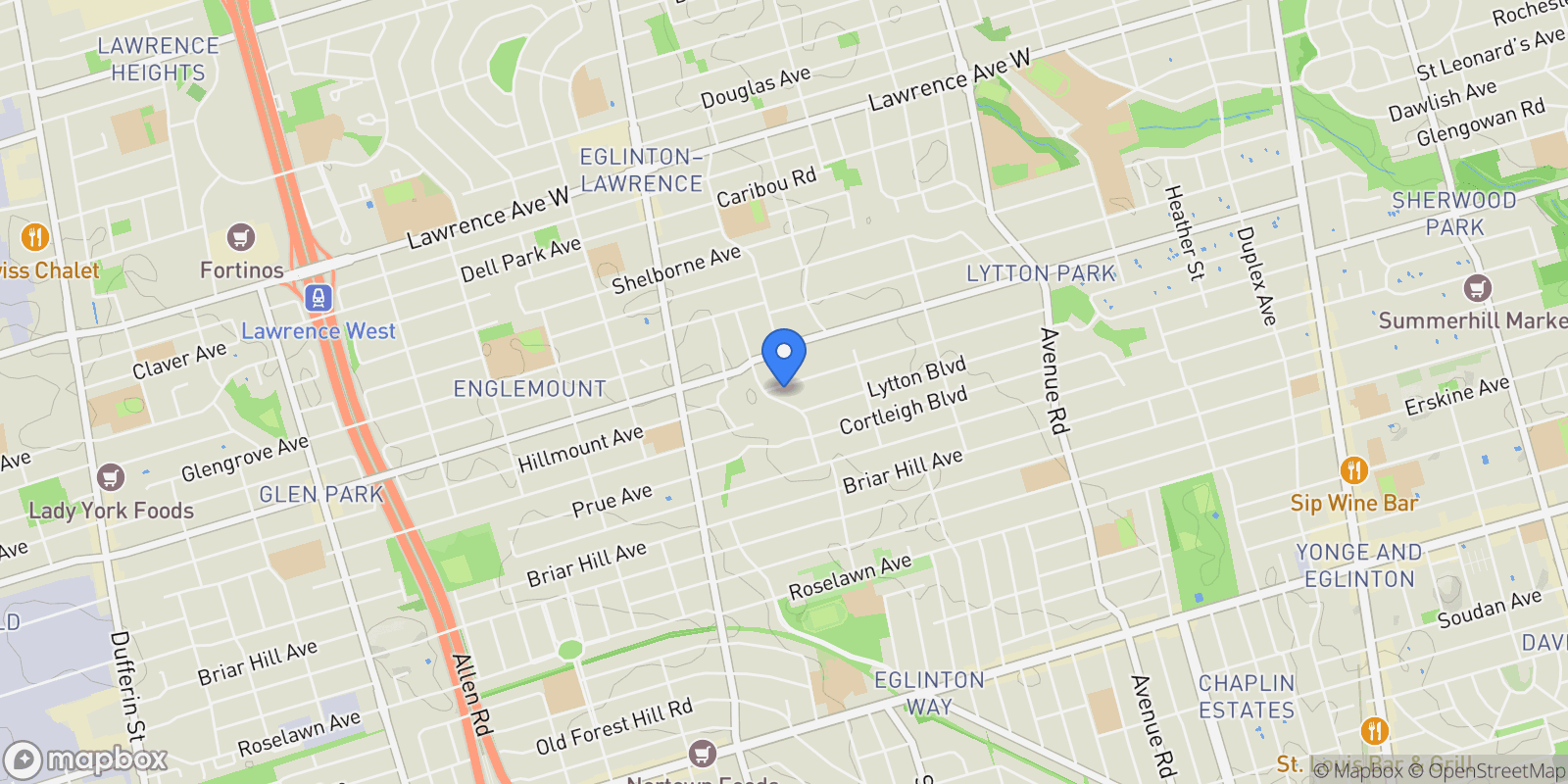 Map showing 241 Strathallan Wood, Toronto, ON M5N 1T5, Toronto, Ontario, Canada.