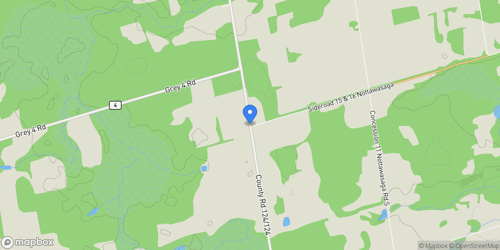 Map showing 793958 Grey Road 124, Grey Highlands, ON N0C 1M0, Singhampton, Ontario, Canada.