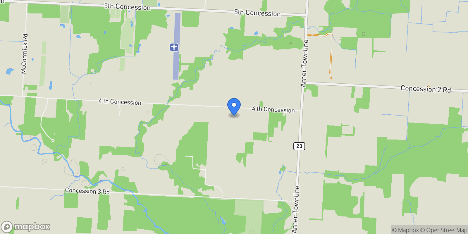 Map showing 4965 4th Concession, Kingsville, ON N0R 1G0, Essex, Ontario, Canada.