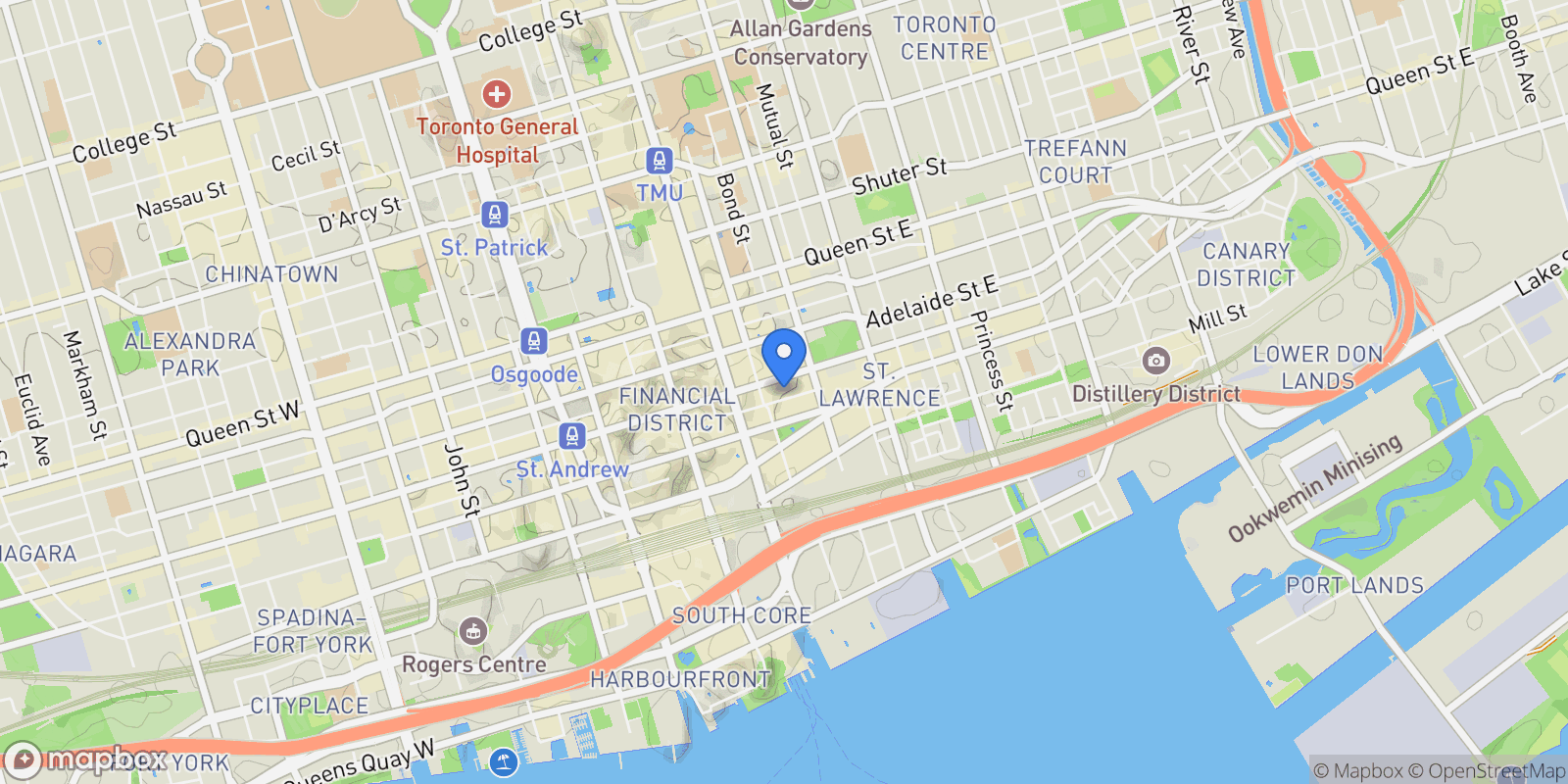 Map showing 22 Leader Lane  533, Toronto, ON M5E 0B2, Toronto, Ontario, Canada.