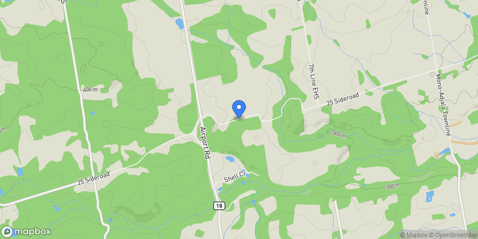 Map showing 428308 25th Sdrd, Mono, ON L9V 1G2, Mono, Ontario, Canada.