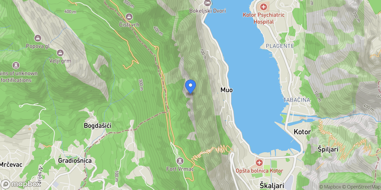 Map showing Muo, Montenegro, Muo, Kotor Municipality, Montenegro.
