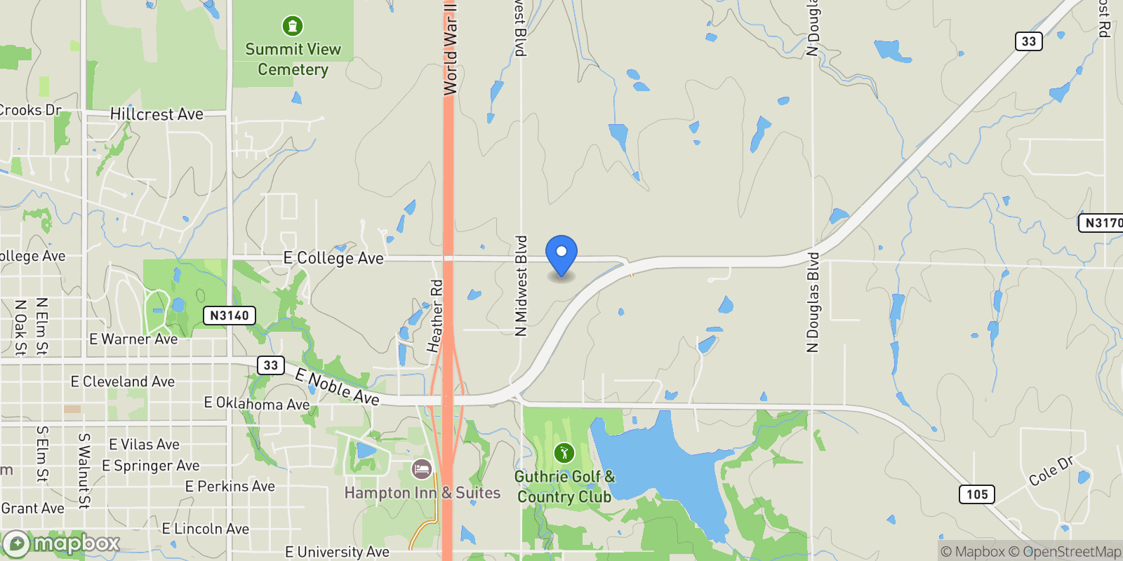 Map showing 3007 E College Avenue #Tract C, Guthrie, OK 73044, Guthrie, Oklahoma, United States.