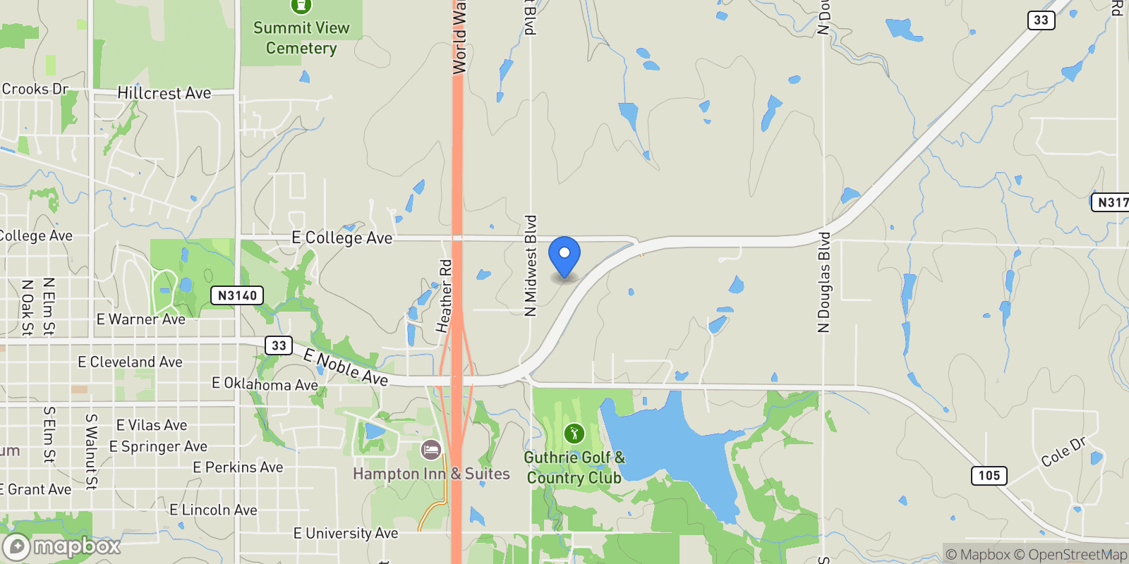 Map showing 3077 E College Avenue #Tract B, Guthrie, OK 73044, Guthrie, Oklahoma, United States.