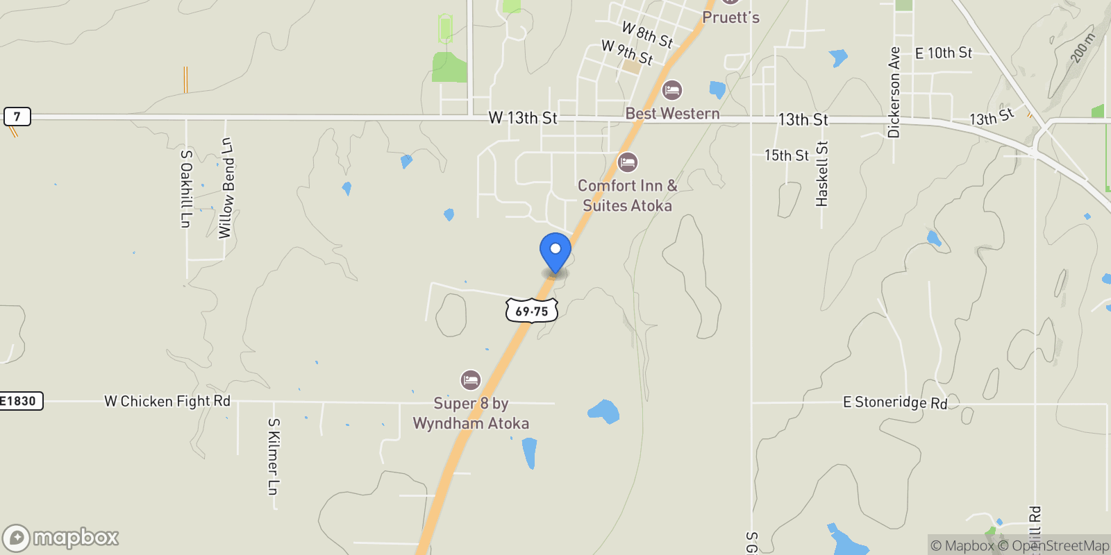 Map showing 3526 S Mississippi Avenue, Atoka, OK 74525, Atoka, Oklahoma, United States.