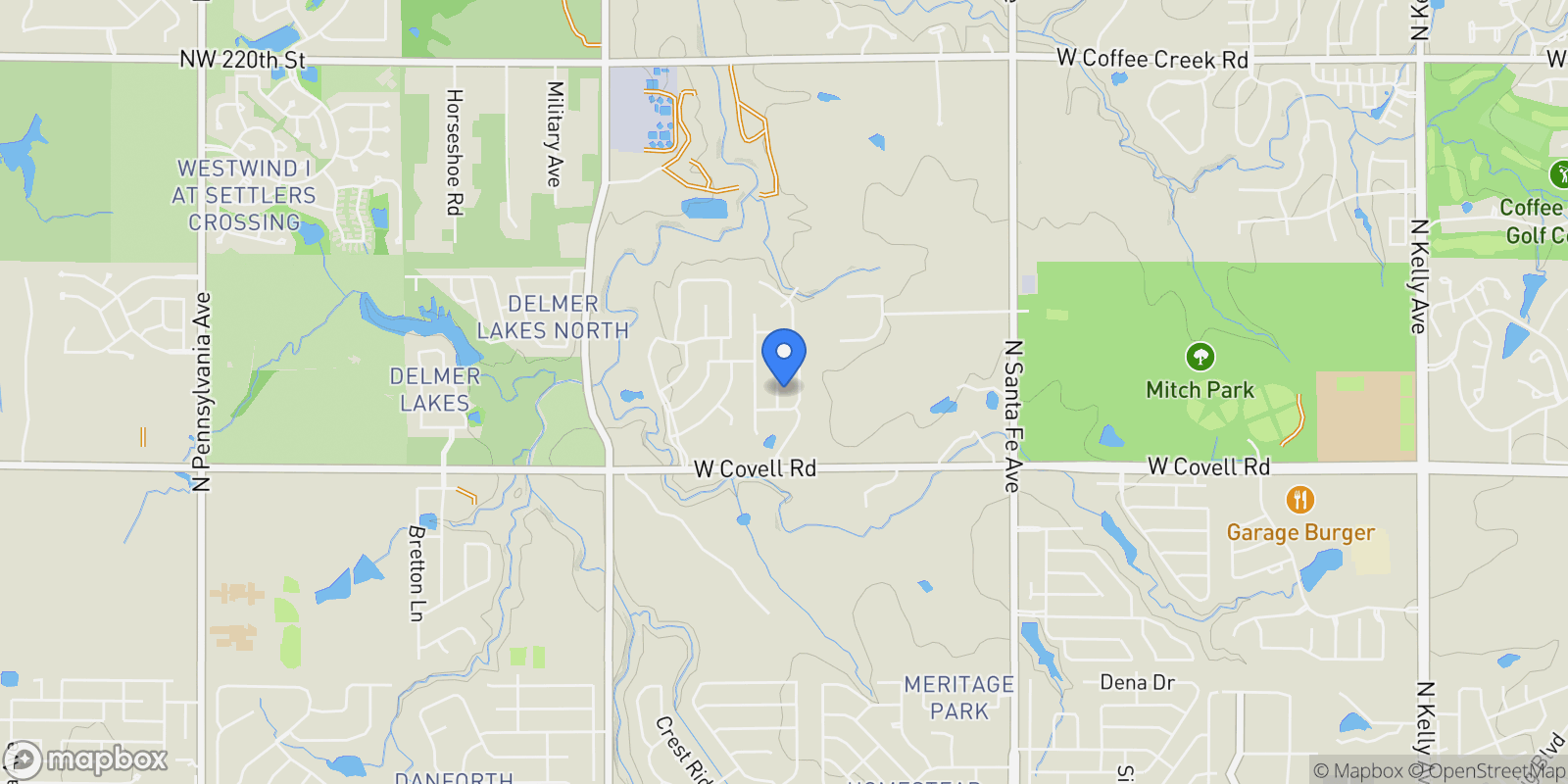 Map showing 2916 Wood Thrush Way, Edmond, OK 73012, Edmond, Oklahoma, United States.