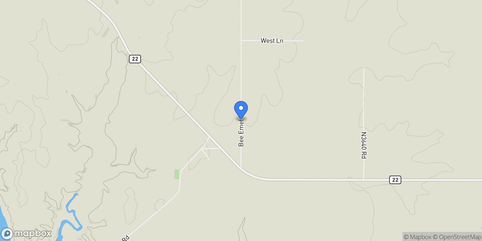 Map showing 15630 S Bee Emet Road, Milburn, OK 73450, Kenefic, Oklahoma, United States.
