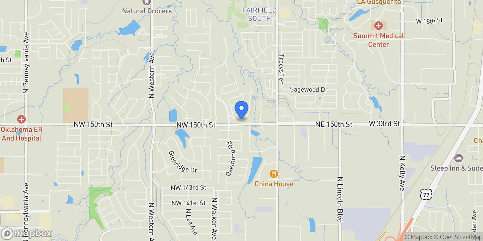 Map showing 304 NW 151 Place, Edmond, OK 73013, Edmond, Oklahoma, United States.