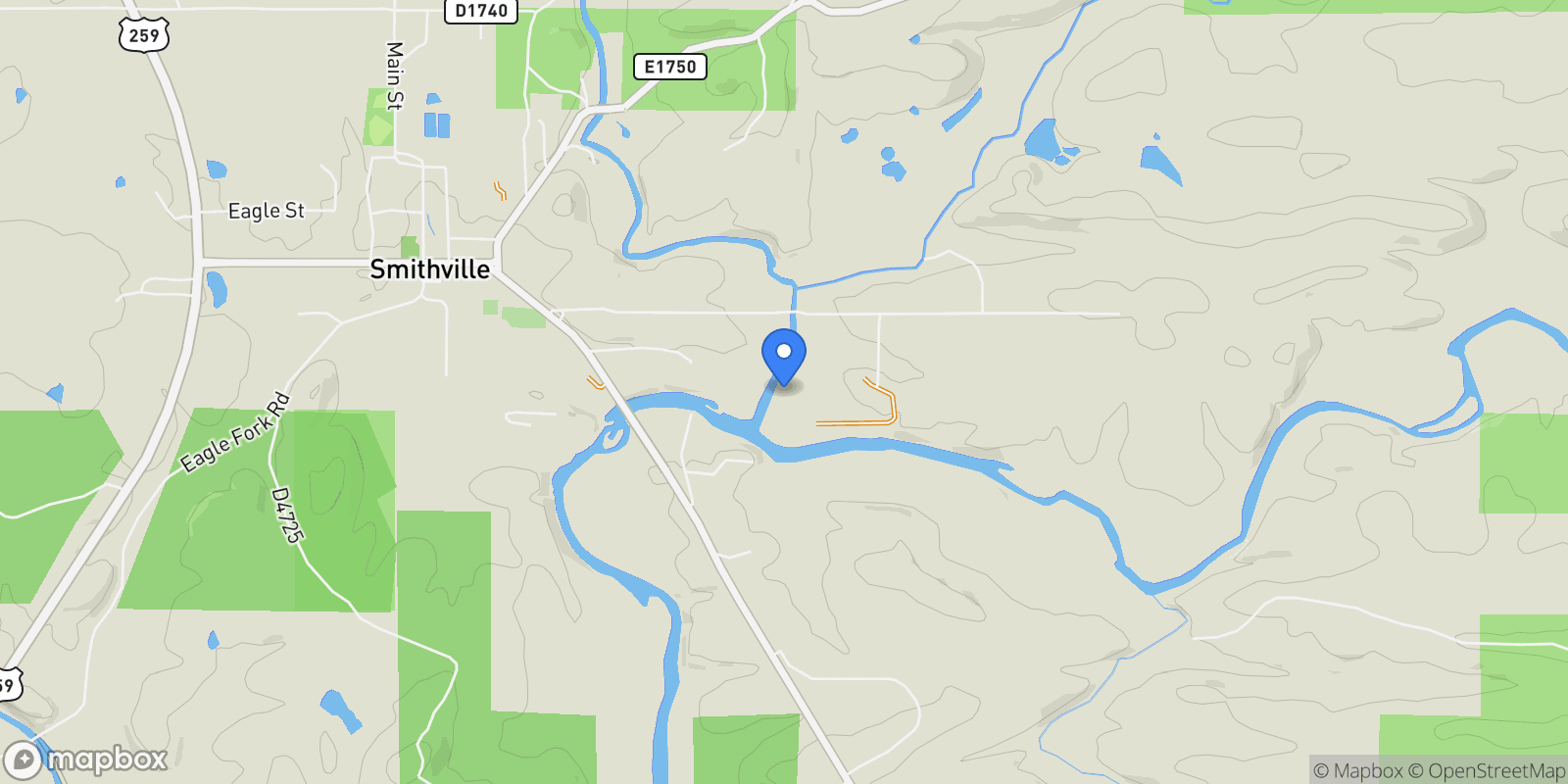 Map showing 387 N Riverbend Road, Smithville, OK 74957, Smithville, Oklahoma, United States.