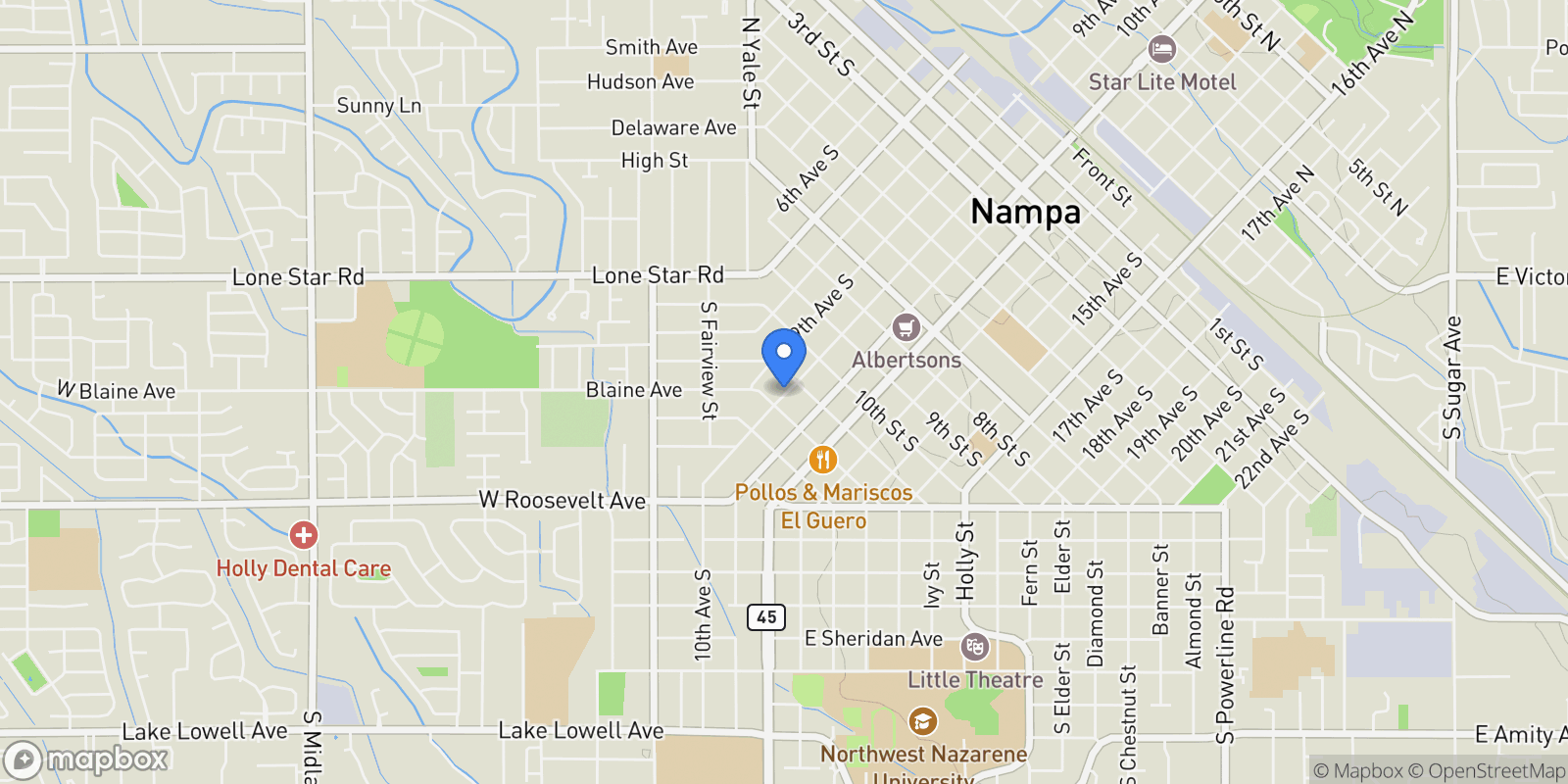 Map showing 1119 10th Ave So., Nampa, ID 83651, Nampa, Idaho, United States.