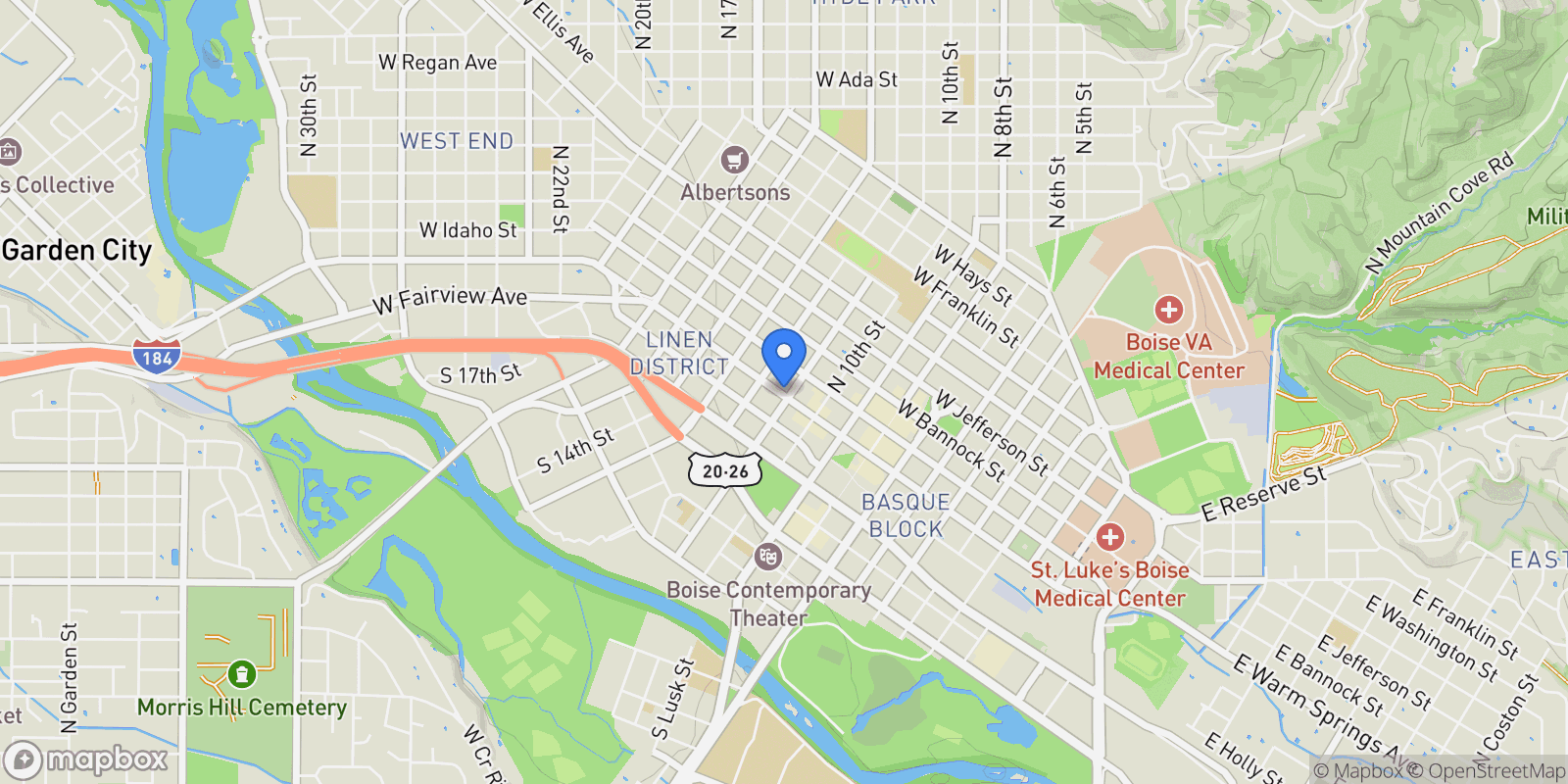 Map showing 1112 W Main St #503, Boise, ID 83702, Boise, Idaho, United States.