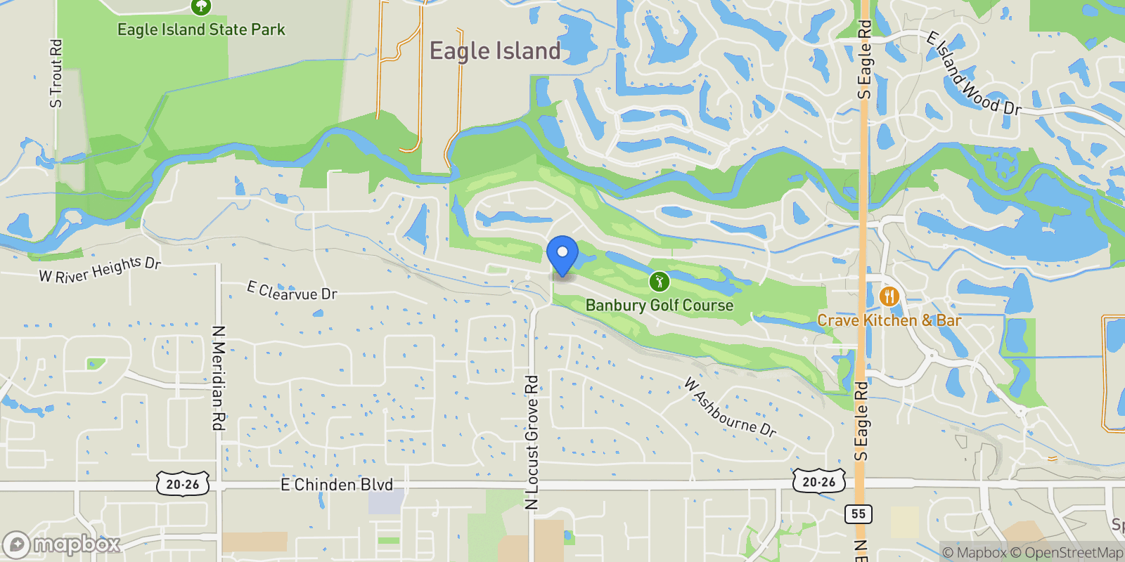 Map showing 1479 W Oakhampton Dr, Eagle, ID 83616, Eagle, Idaho, United States.
