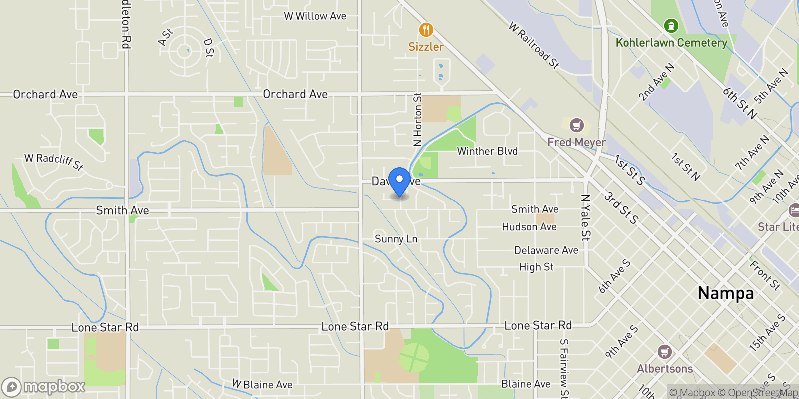 Map showing 29 N Feather Reed Ave., Meridian, ID 83642, Nampa, Idaho, United States.