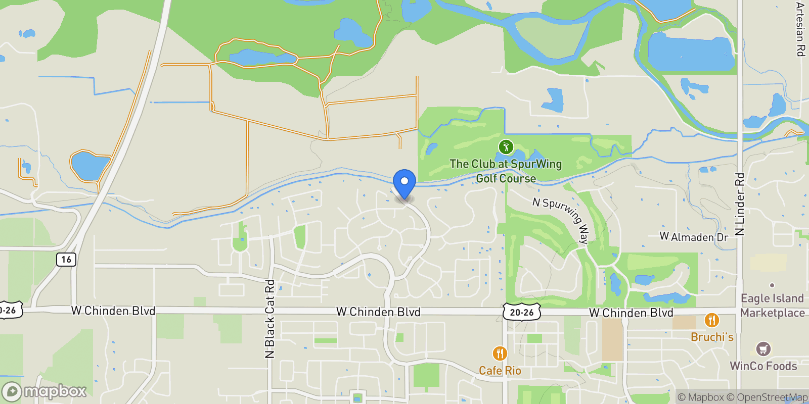 Map showing 6370 N Barholm Ln, Eagle, ID 83616, Meridian, Idaho, United States.