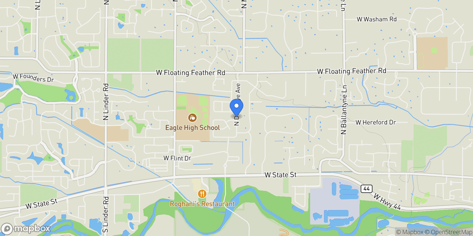 Map showing 720 N Delehaye Ave, Eagle, ID 83616, Eagle, Idaho, United States.