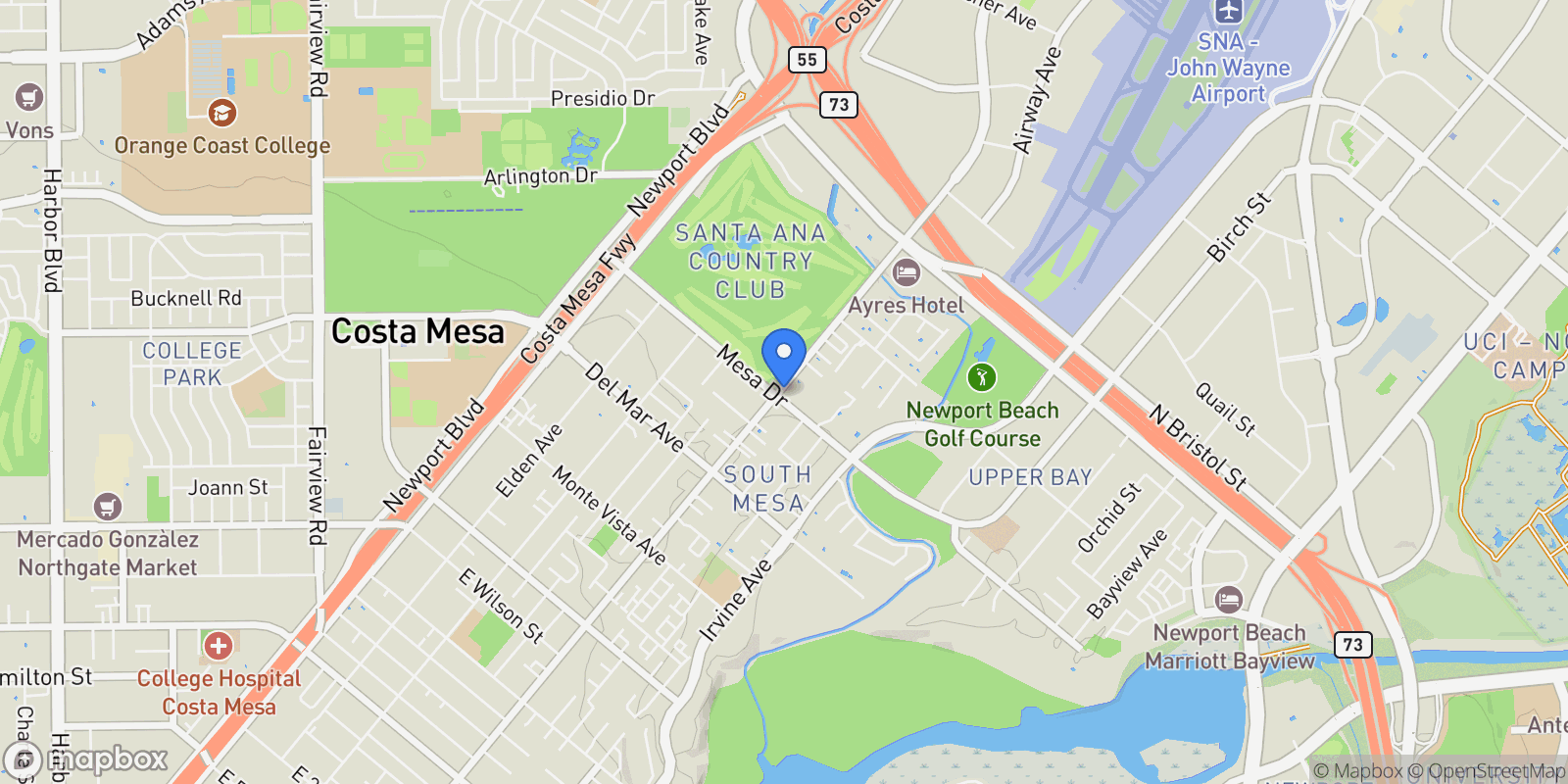 Map showing 20462 Santa Ana Ave #D, Newport Beach, CA 92660, Newport Beach, California, United States.