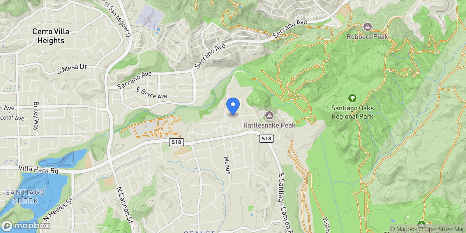 Map showing 7332 E Grovewood, Orange, CA 92869, Orange, California, United States.