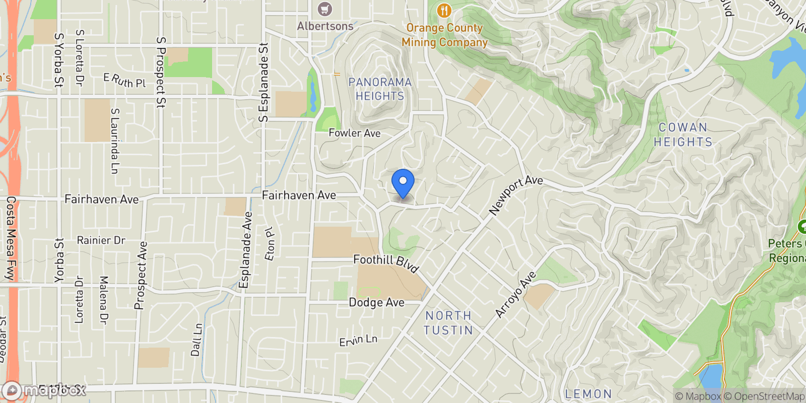 Map showing 19201 Barrett Lane, North Tustin, CA 92705, Santa Ana, California, United States.