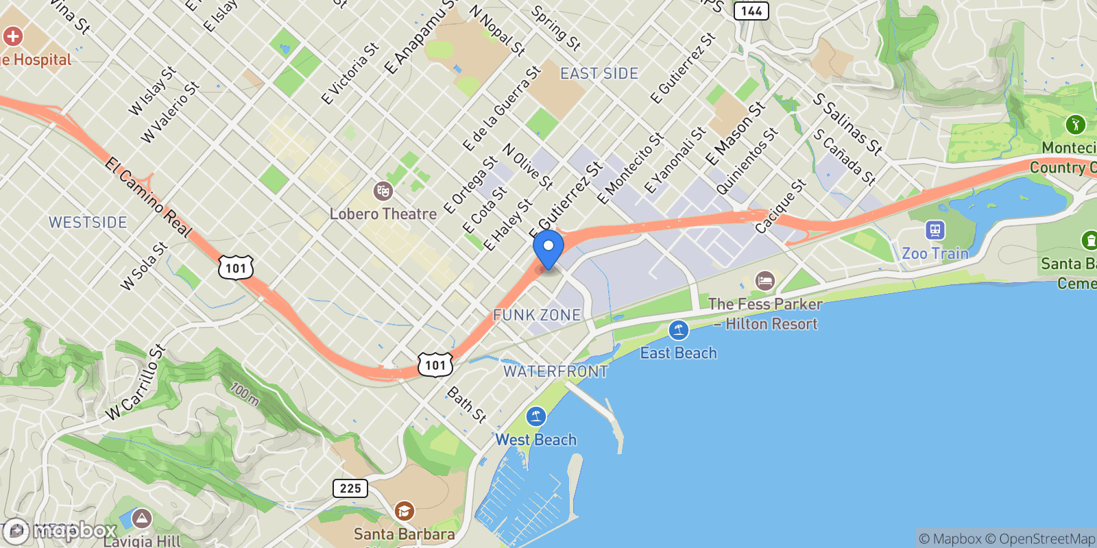 Map showing 218 Santa Barbara Street D, Santa Barbara, California, United States.