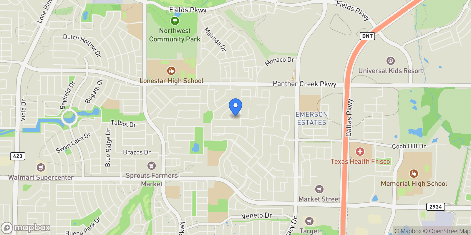 Map showing 12964 Upland Forest Drive, Frisco, TX, 75033, USA, Frisco, Texas, United States.