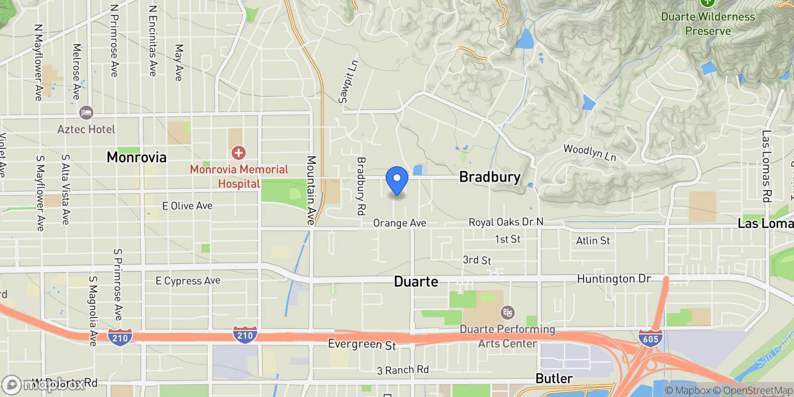 Map showing 540 Hacienda Drive, Monrovia, CA, 91016, USA, Bradbury, California, United States.