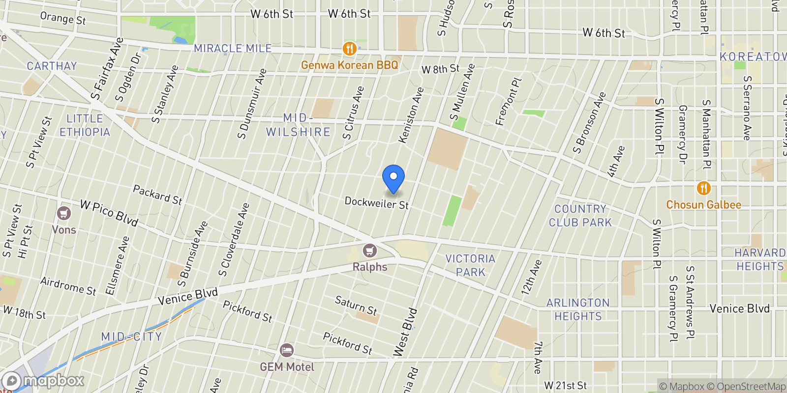 Map showing 1245 S Hudson, Los Angeles, CA, 90019, USA, Los Angeles, California, United States.