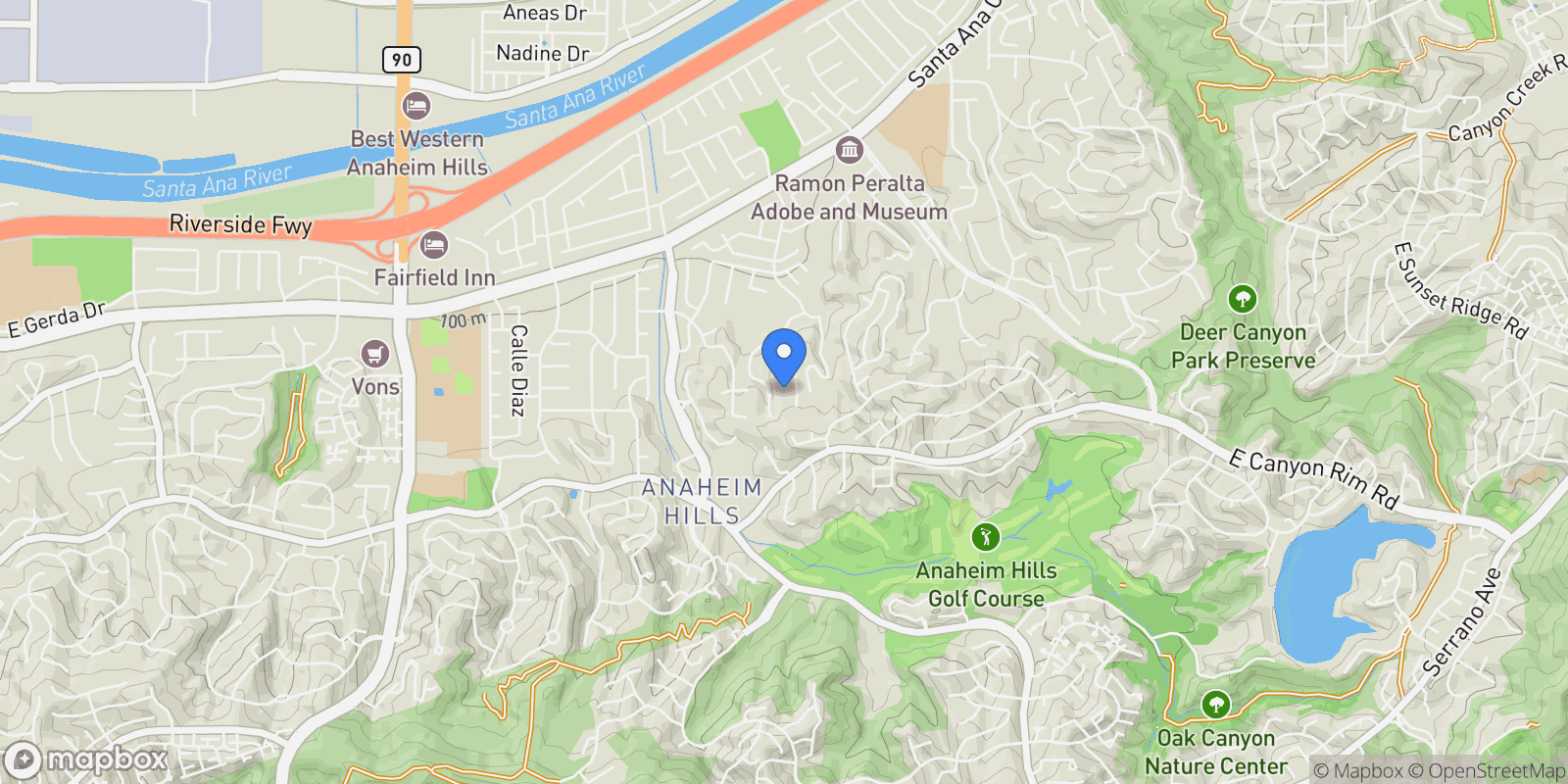 Map showing 381 S Henning Way, Anaheim, CA, 92807, USA, Orange, California, United States.