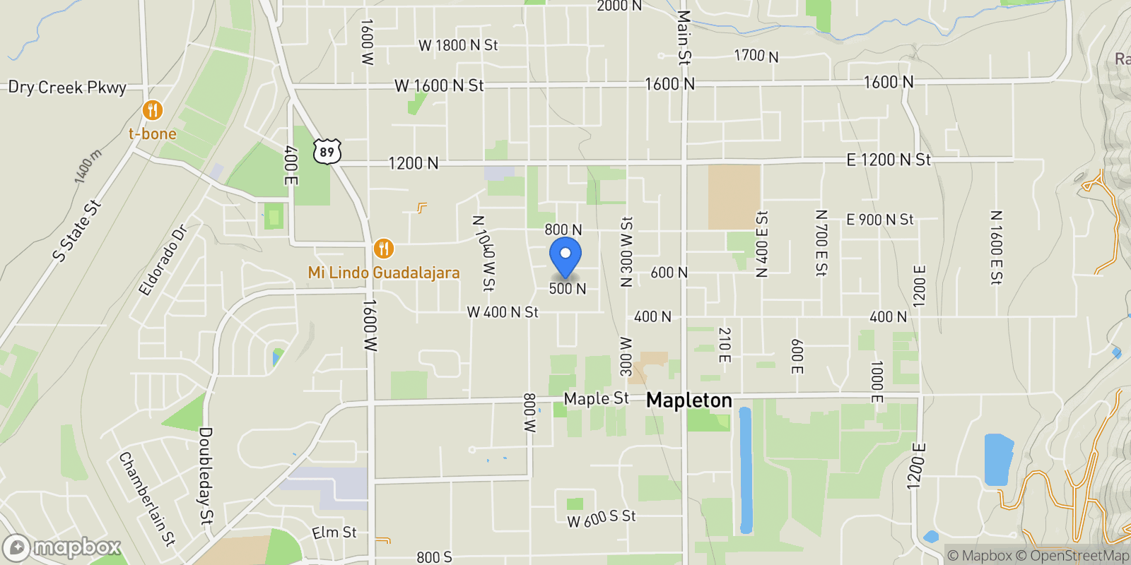 Map showing 572 W 500 N, Mapleton, Utah, United States.