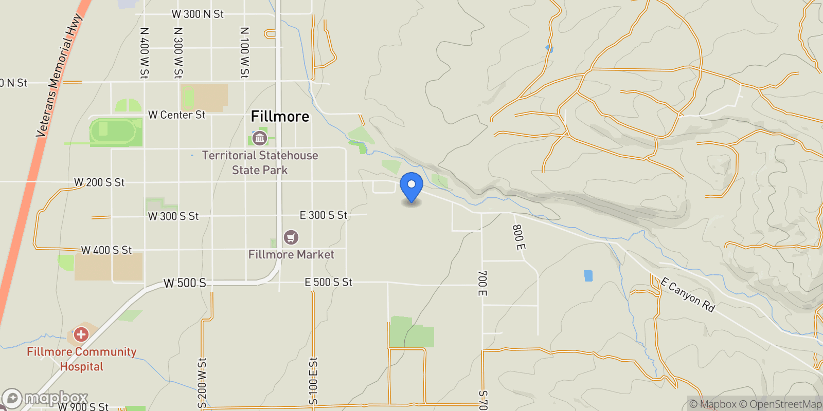 Map showing 430 E CANYON RD, Fillmore, Utah, United States.