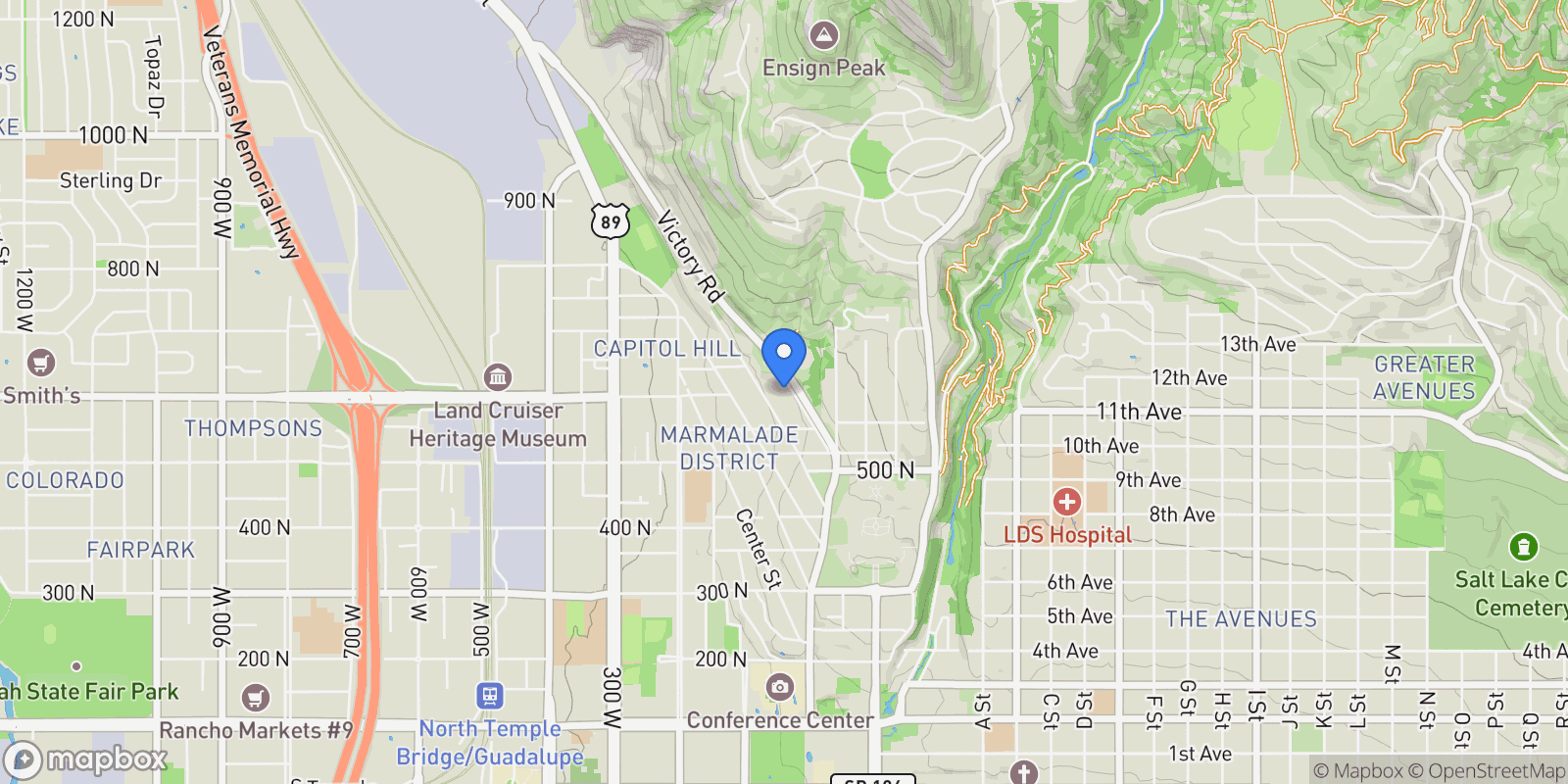 Map showing 627 N DARWIN ST E, Salt Lake City, Utah, United States.