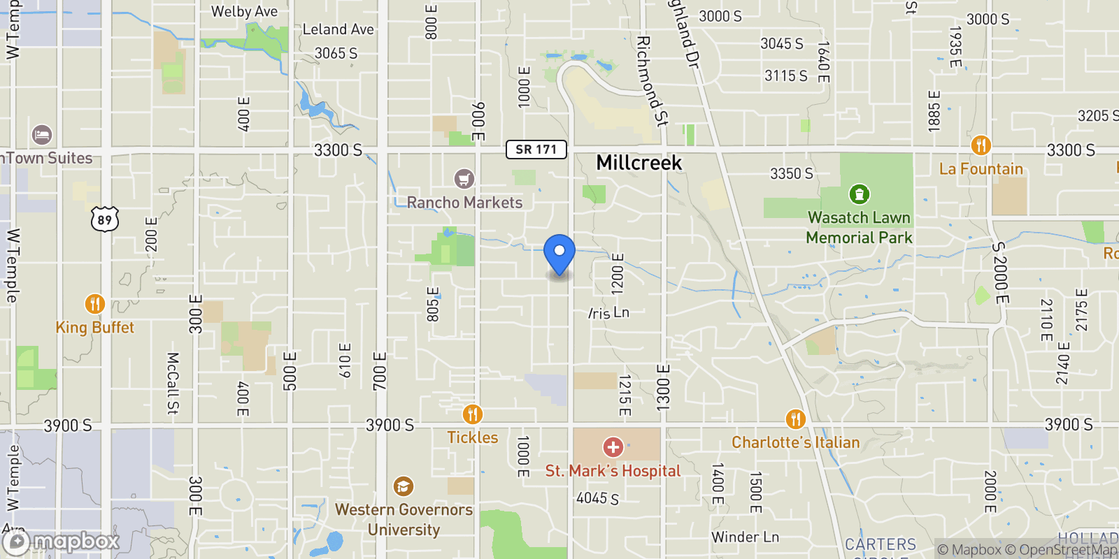 Map showing 3562 S 1100 E, Salt Lake City, Utah, United States.