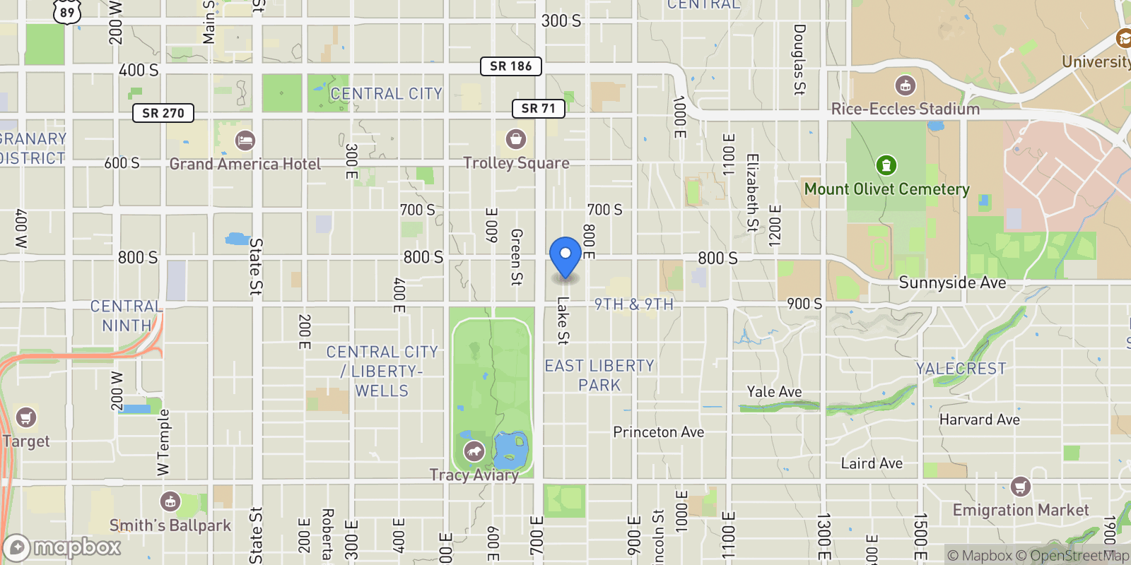 Map showing 843 S LAKE ST, Salt Lake City, Utah, United States.