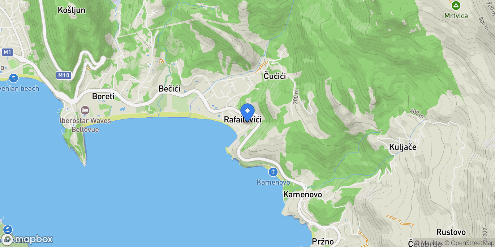 Map showing Rafailovići, Montenegro, Rafailovići, Budva Municipality, Montenegro.