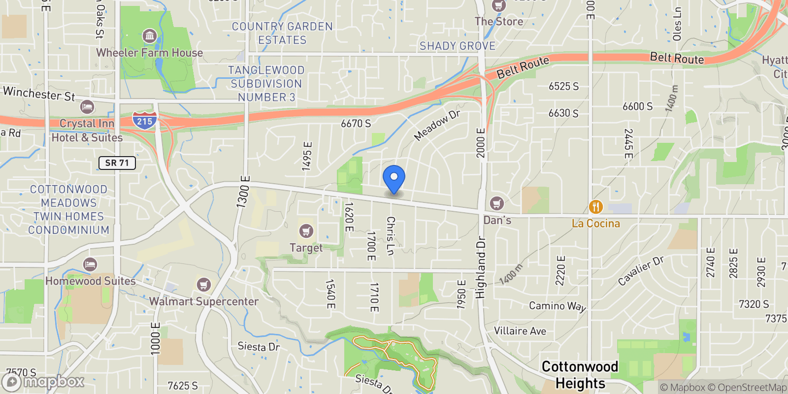 Map showing 1761 E FORT UNION BLVD, Cottonwood Heights, Utah, United States.