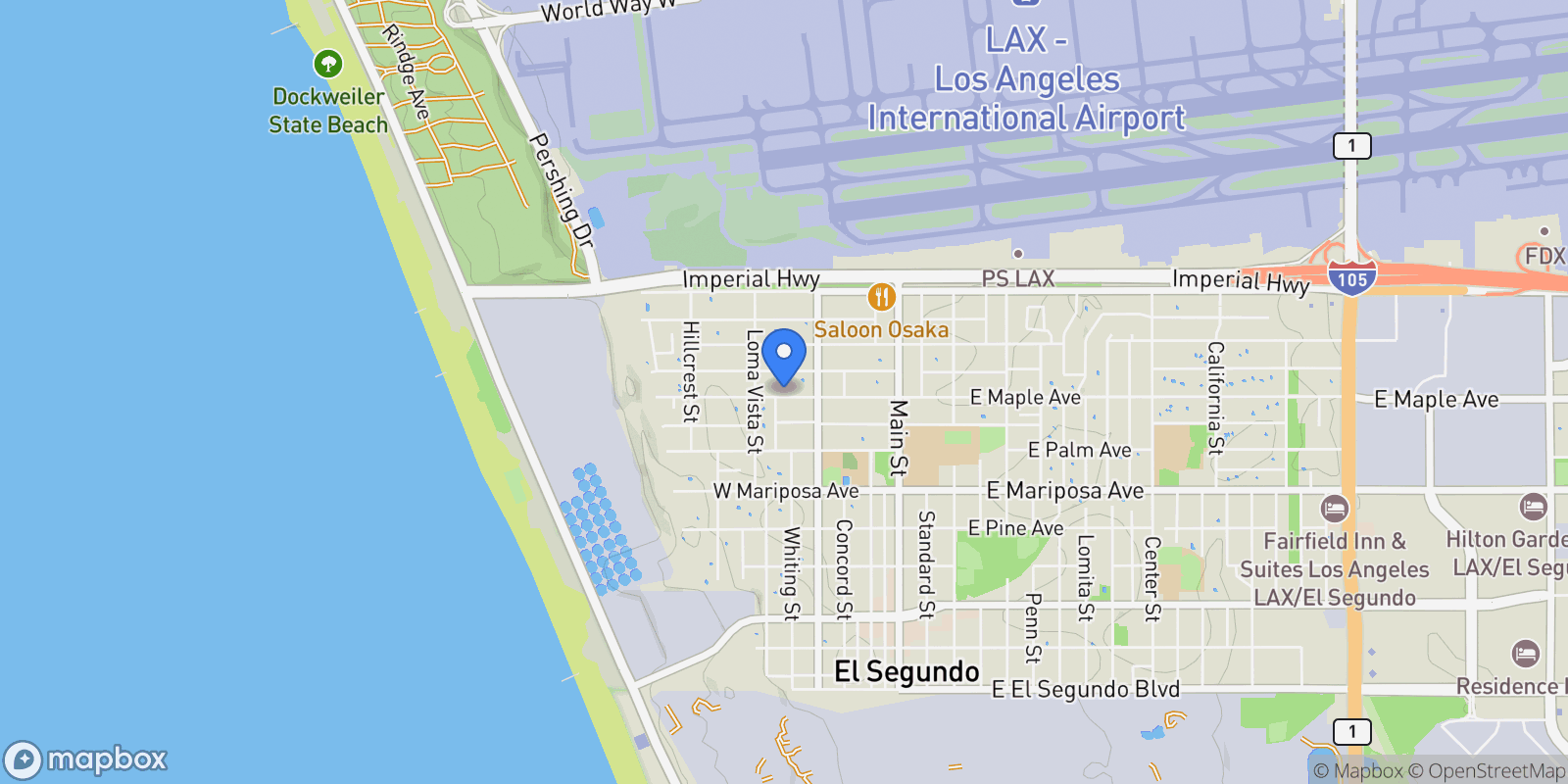 Map showing 505 W Maple Avenue, El Segundo, CA, 90245, USA, El Segundo, California, United States.
