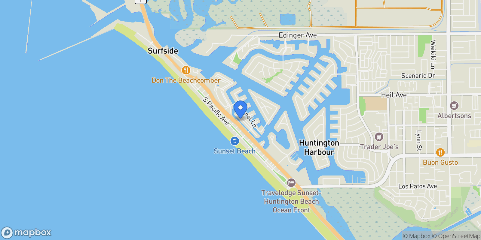 Map showing 16745 Bayview Drive, #B, Sunset Beach, CA, 90742, USA, Huntington Beach, California, United States.