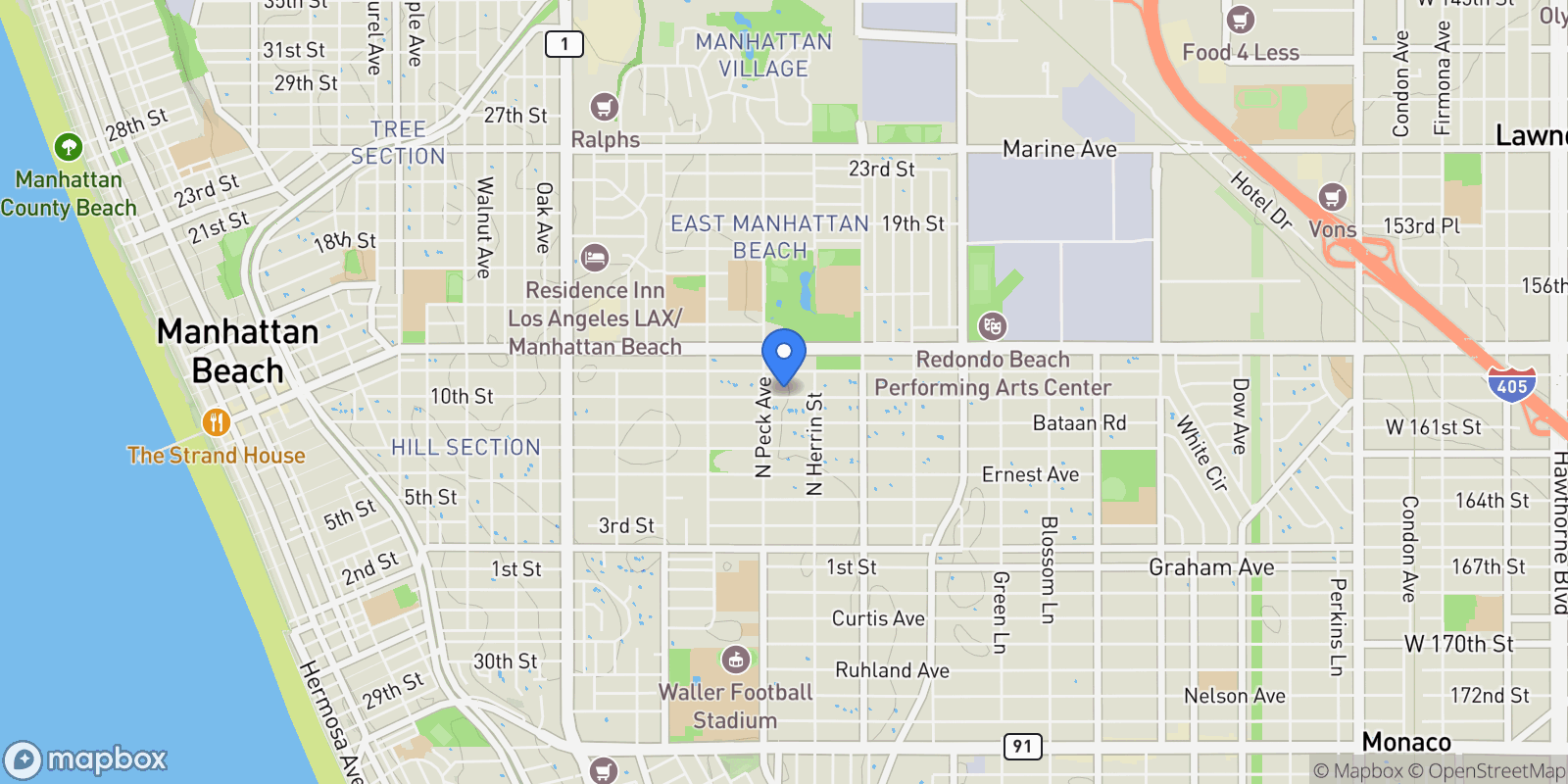 Map showing 1525 10th, Manhattan Beach, CA, 90266, USA, Manhattan Beach, California, United States.