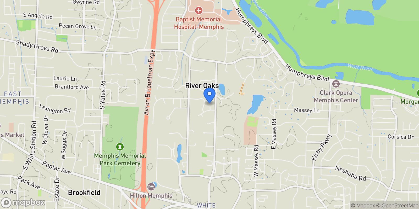 Map showing 561 WILD ELM CV, Memphis, TN, 38120, USA, Memphis, Tennessee, United States.