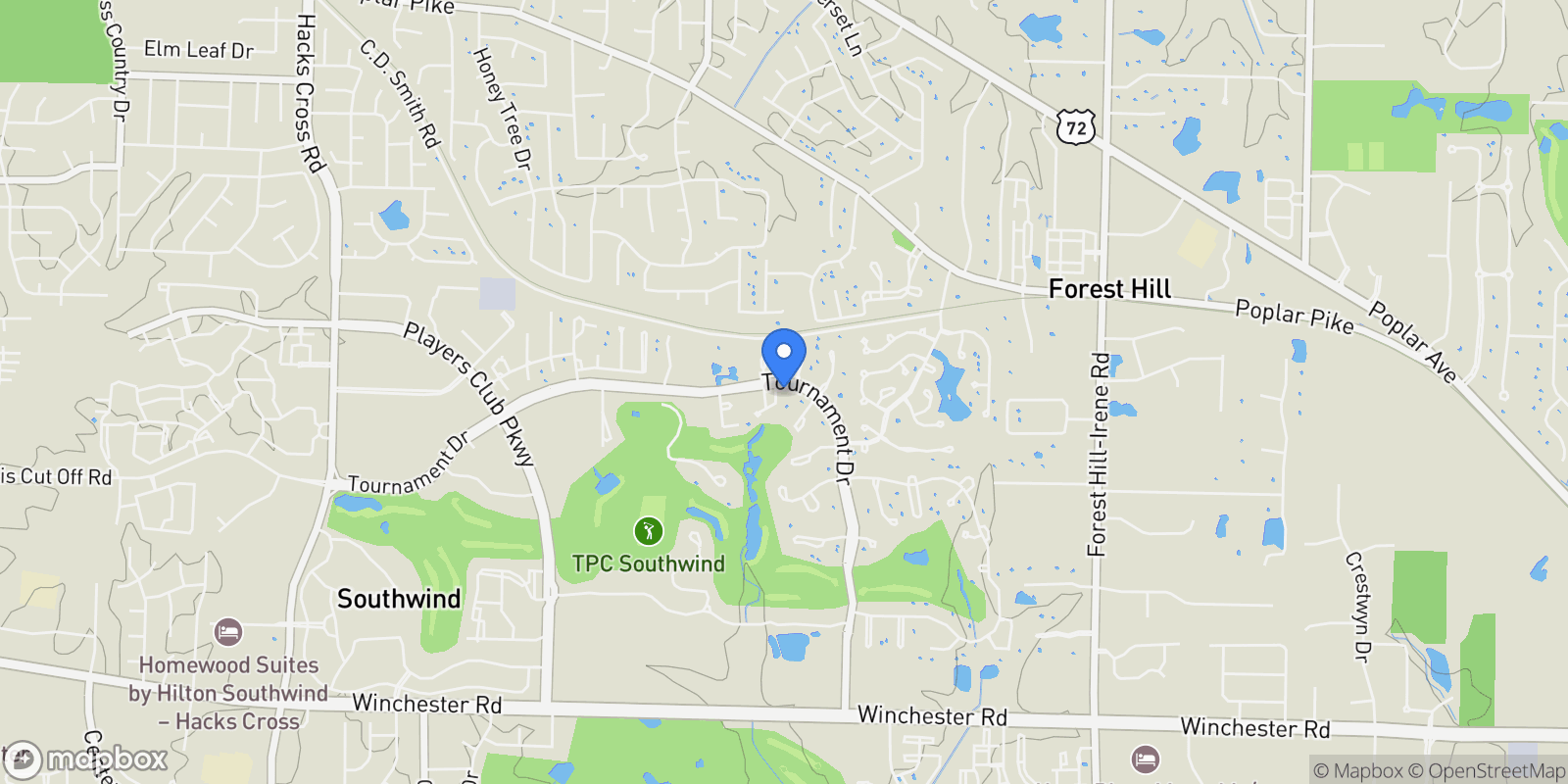 Map showing 8671 TOURNAMENT DR, Memphis, TN, 38125, USA, Memphis, Tennessee, United States.