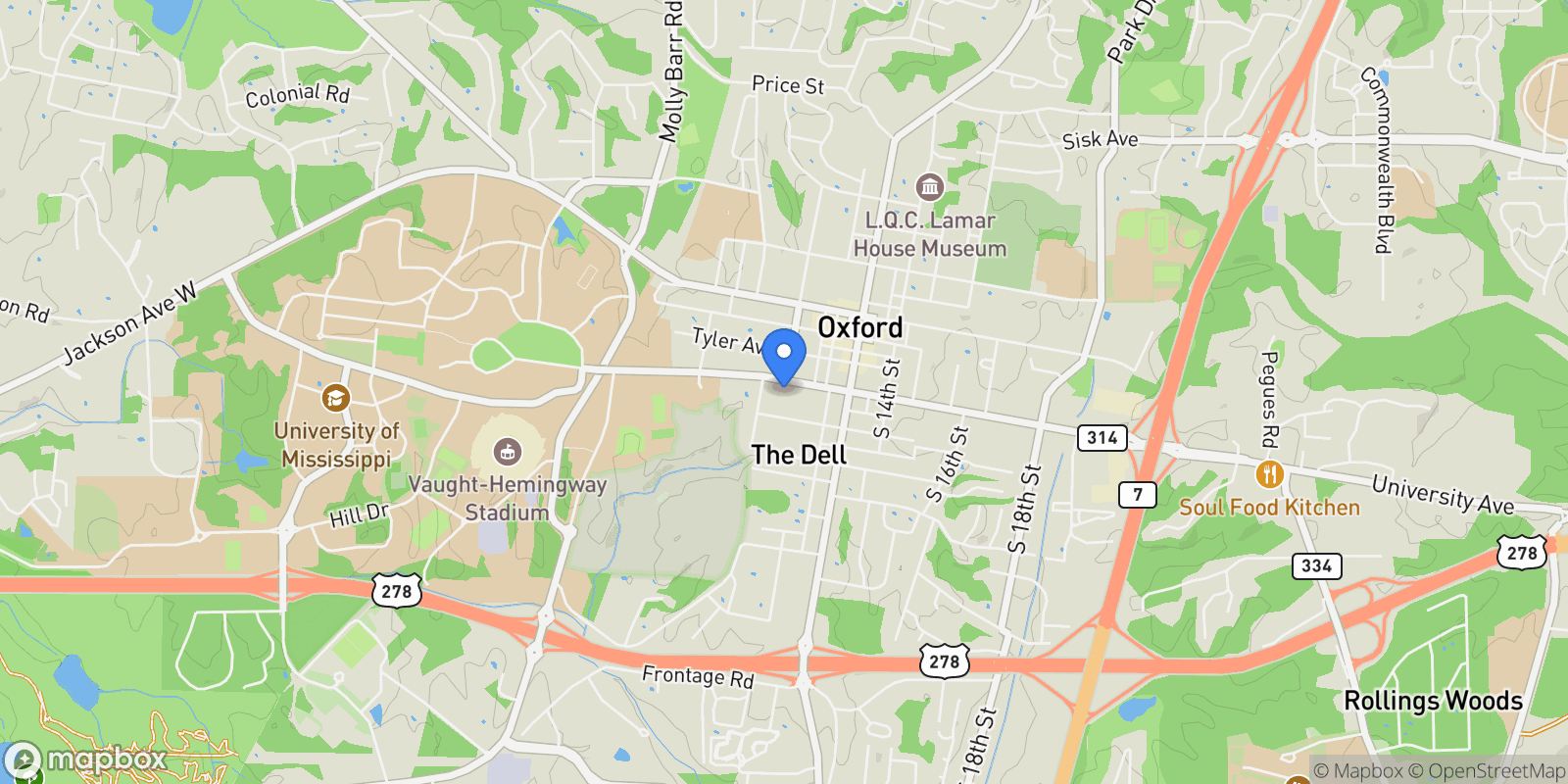 Map showing 824 University Avenue, Oxford, MS, 38655, USA, Oxford, Mississippi, United States.