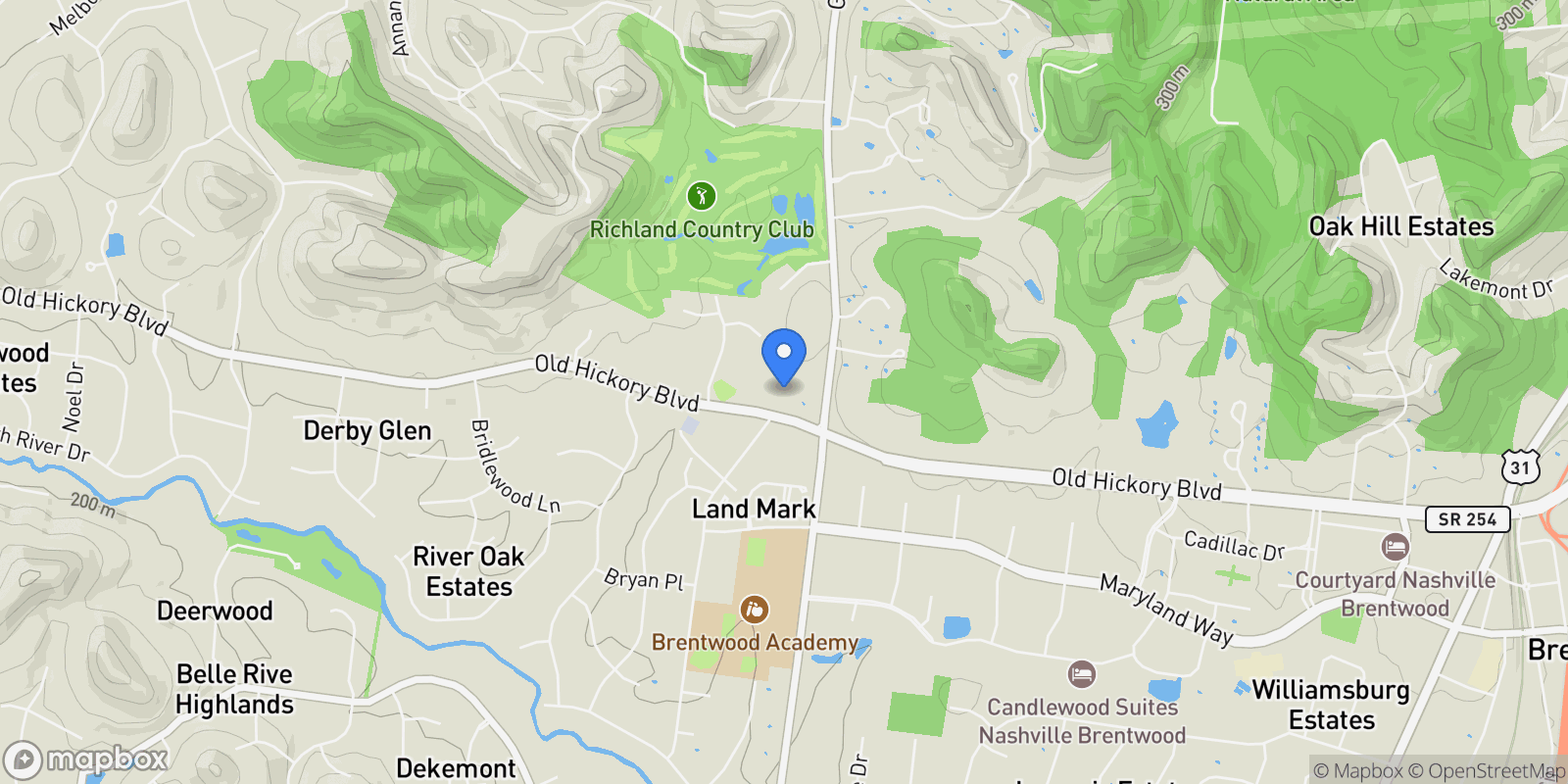 Map showing 1222 Old Hickory Blvd, Brentwood, TN, 37027, USA, Nashville, Tennessee, United States.