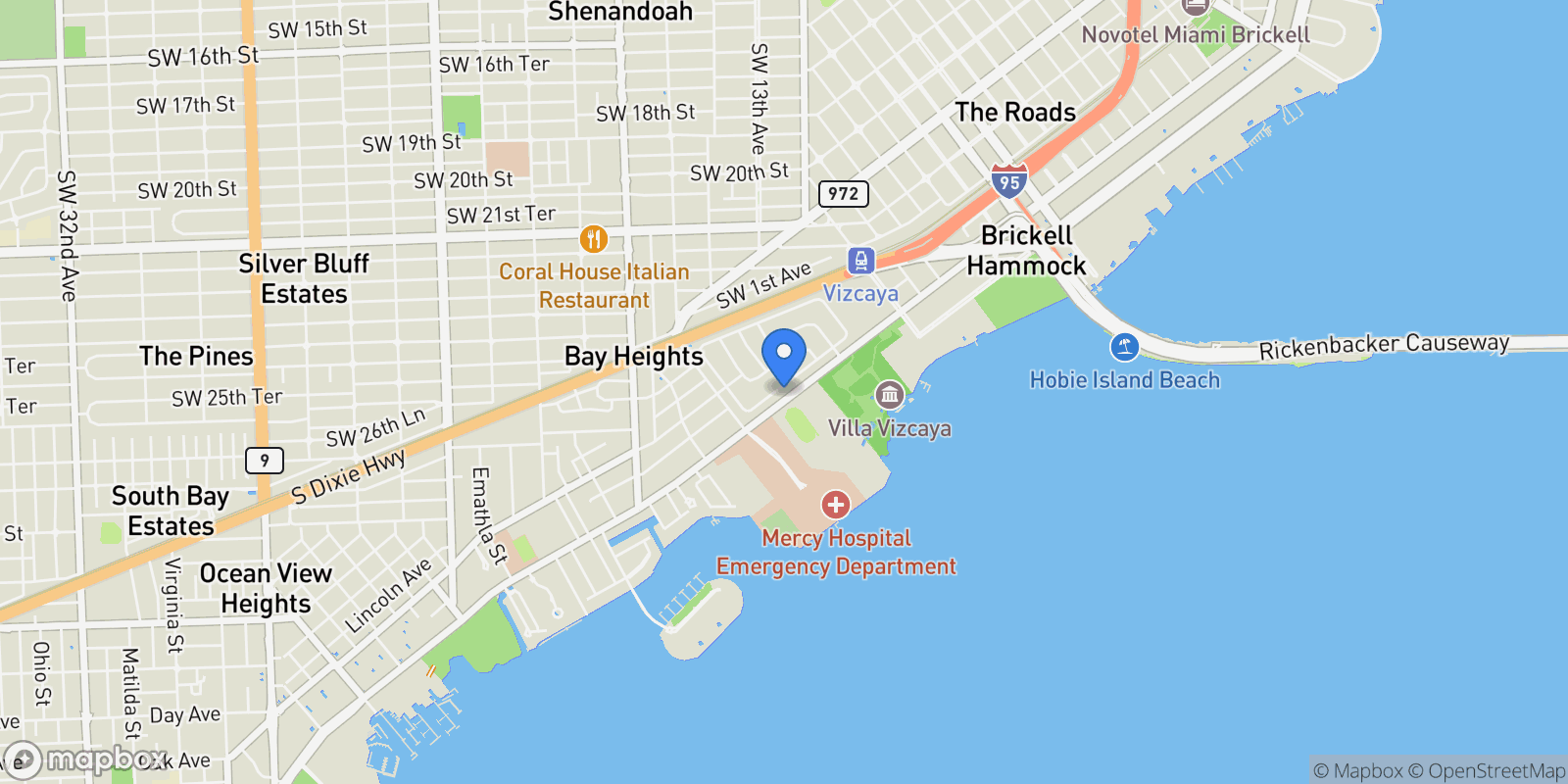Map showing 259 E Shore Dr, Miami, FL, 33133, USA, Miami, Florida, United States.